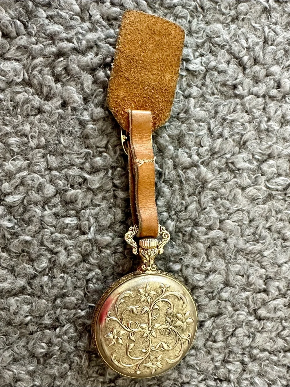 Vintage Westclox Gold Pocket Watch Horse Dial Leather Fob